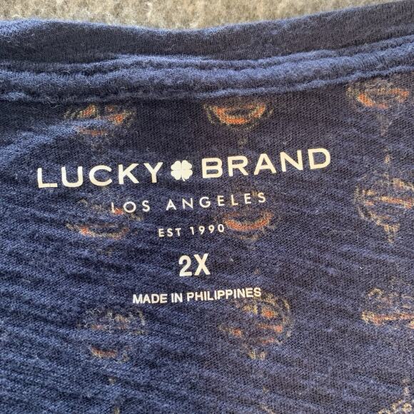Lucky Brand Shirt 2X Persian Ethnic Print Boho Blue Short Sleeves Plus Size - Picture 3 of 8